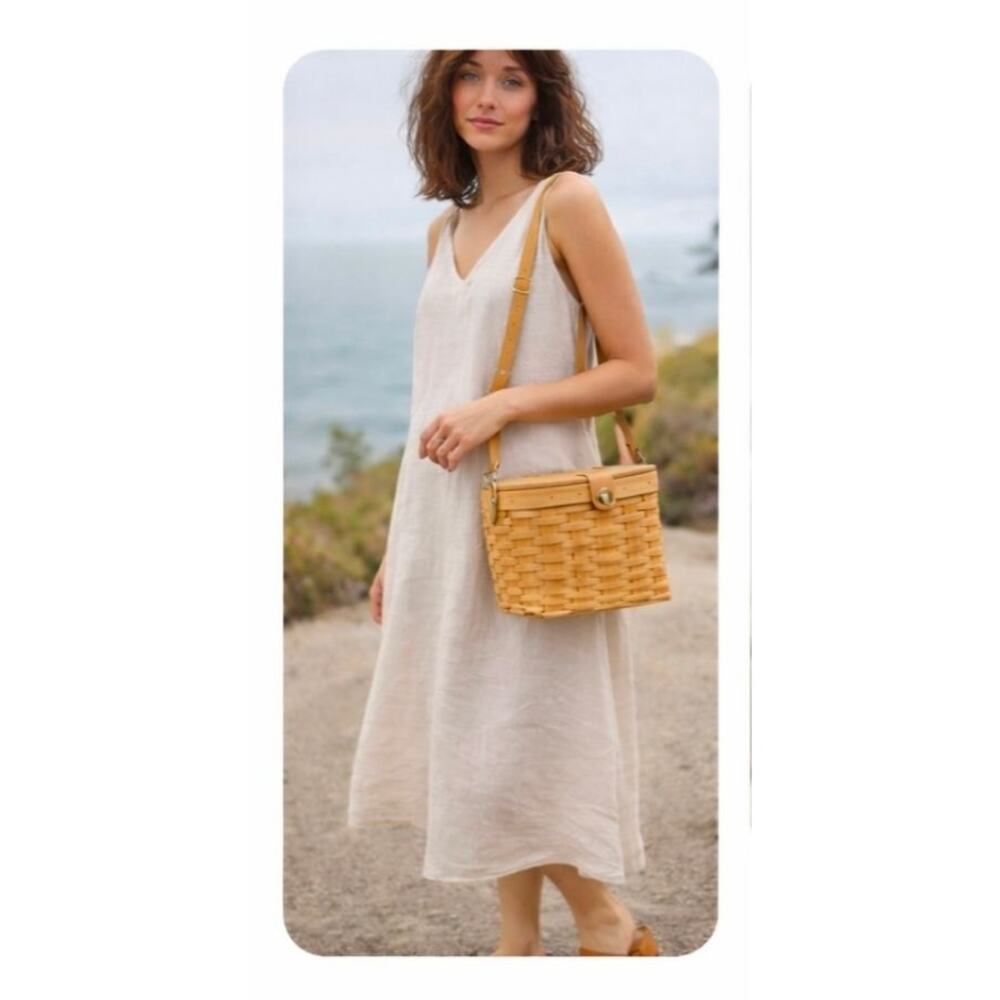 French Market Basket Crossbody Longaberger Woven Picnic Bag Cottagecore